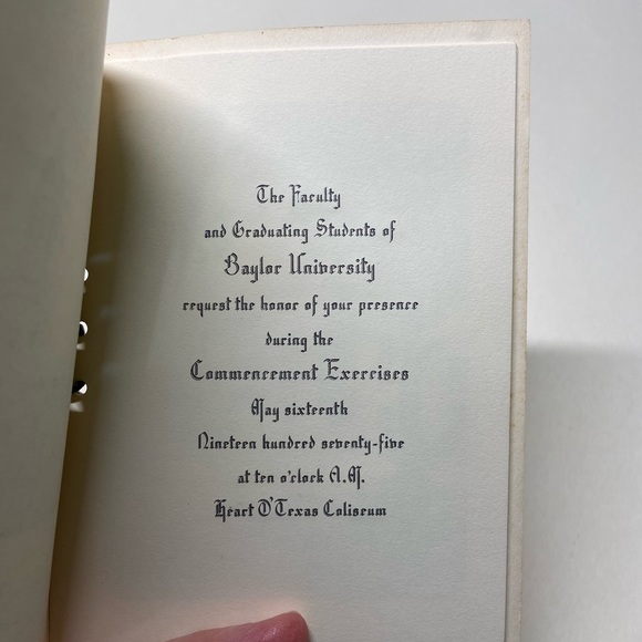 Vintage 1975 Baylor University Commencement Invitation - Picture 3 of 6
